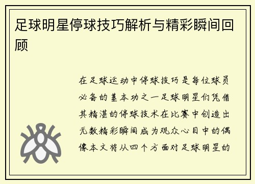 足球明星停球技巧解析与精彩瞬间回顾